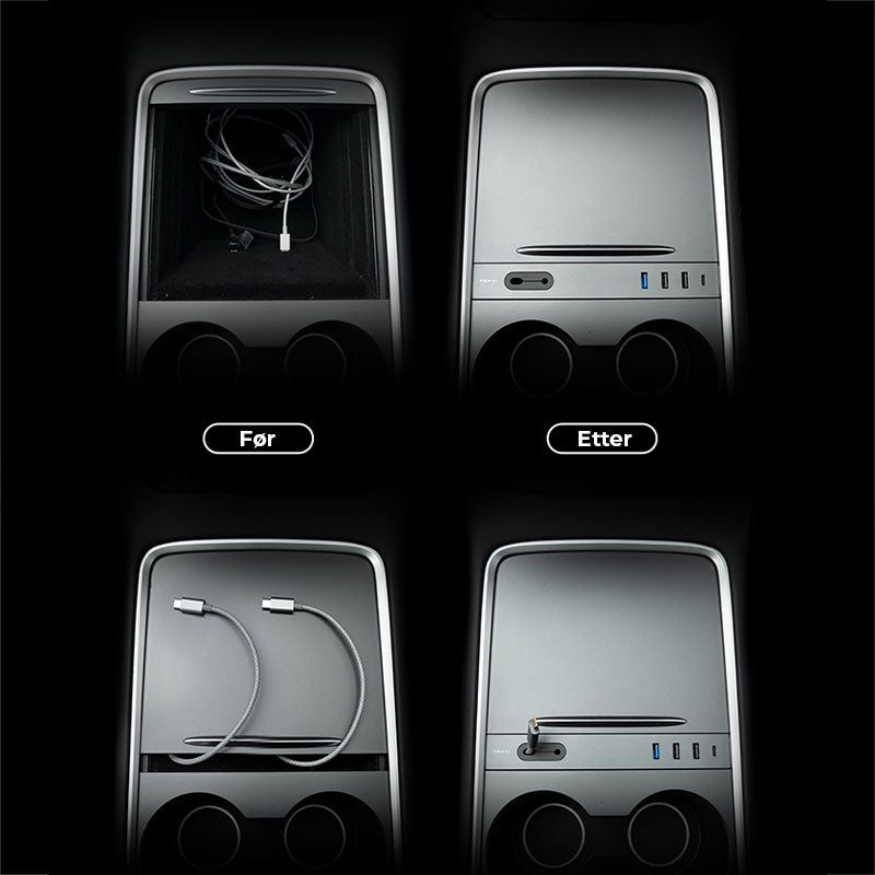 Temai USB Hub m/ 4 USB og kabelhåndtering - Model 3 2021-2023/Model Y 2021-2024