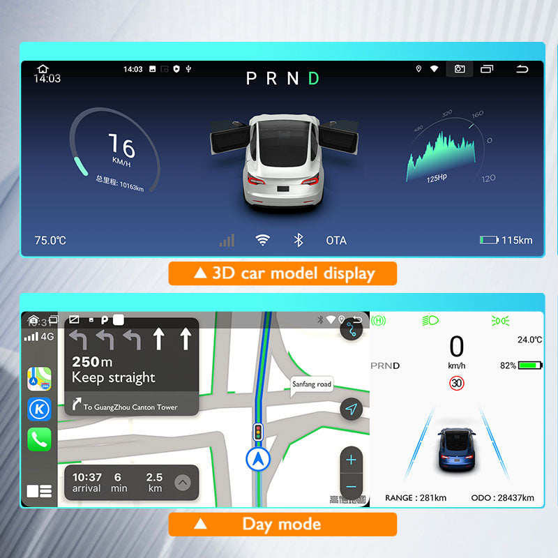Hansshow 10,25" Dashbord 4G Android skjerm - Model 3 2016-2022/Model Y 2021-2024