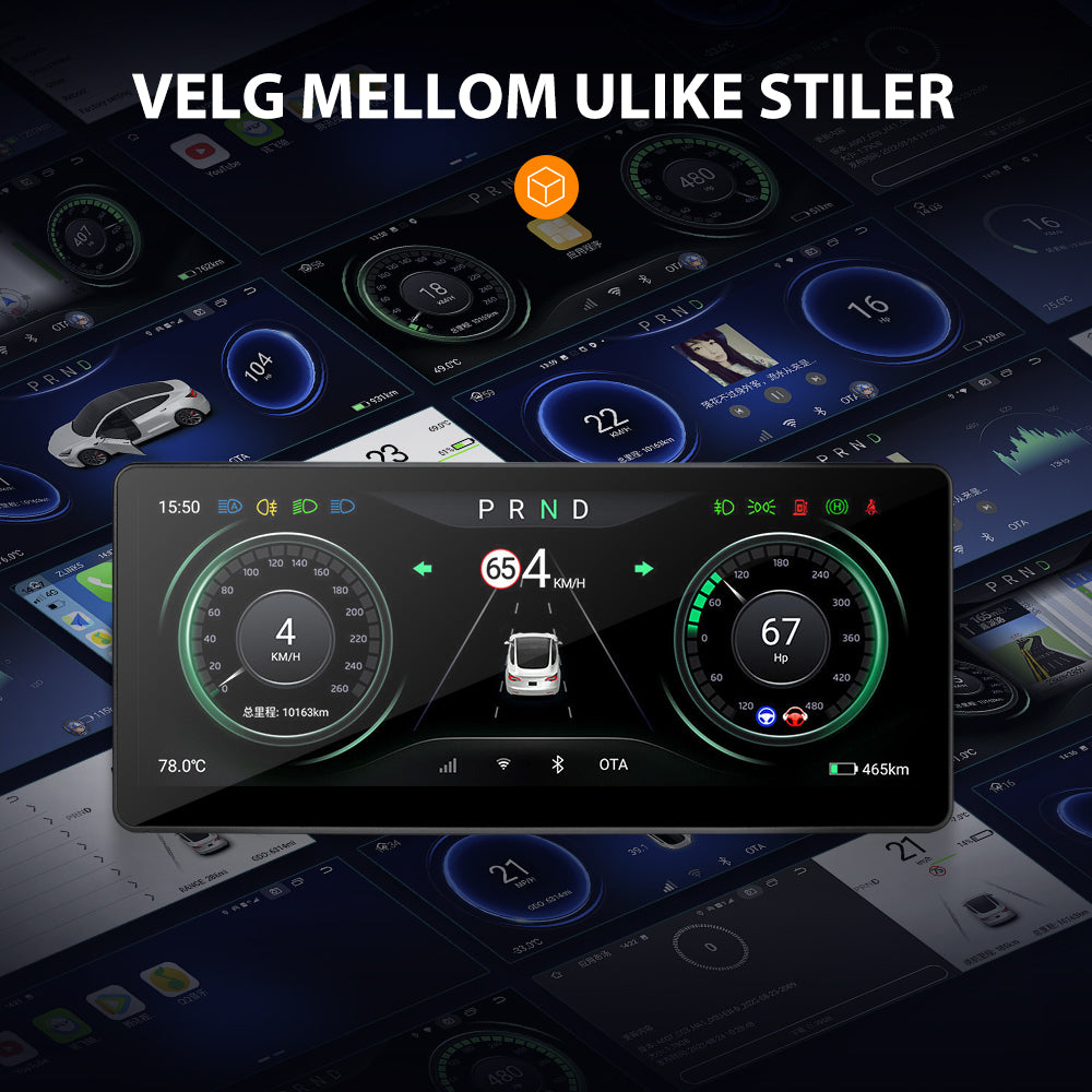 Hansshow 10,25" Dashbord 4G Android skjerm - Model 3 2016-2022/Model Y 2021-2024