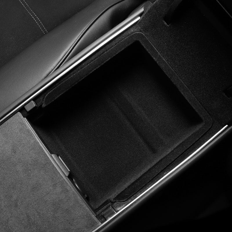 Oppbevaringsboks under armlenet flokket - Model 3 2021-2023/Model Y 2021-2024