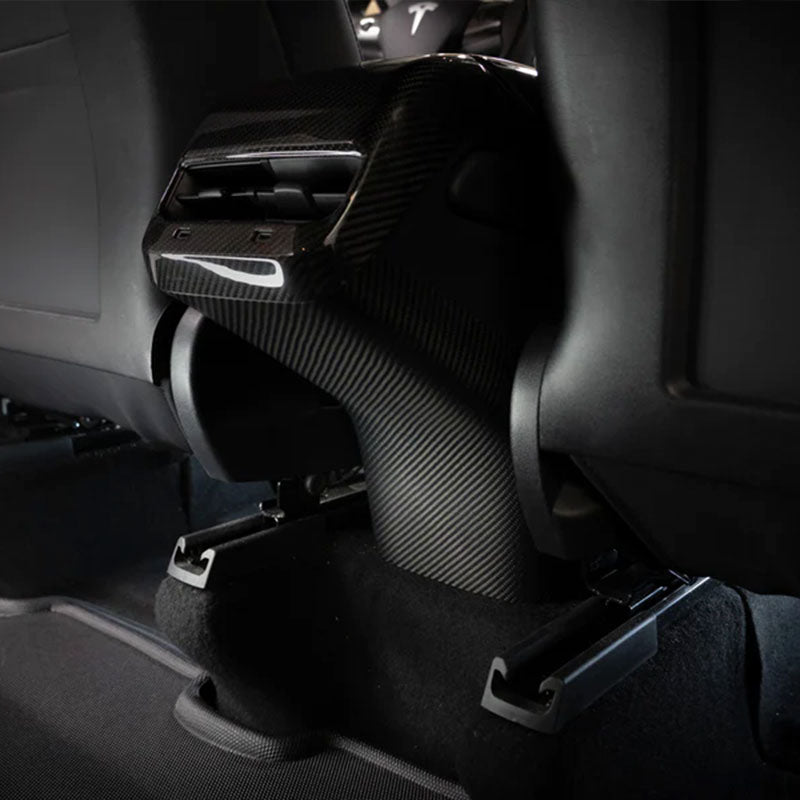 Ekte karbonfiber - Deksel til midtkonsoll bakside - Model 3 2020-2023/Model Y 2021-2024