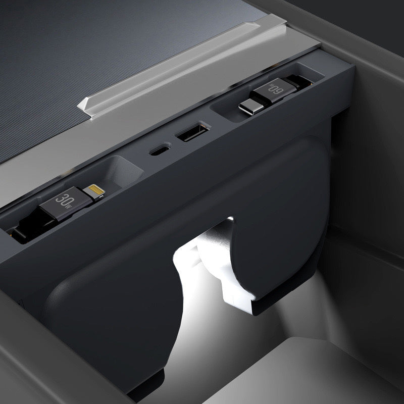 Dockingstasjon med ladekabler USB-C+Lightning - Model 3 2024+/Model Y 2025+